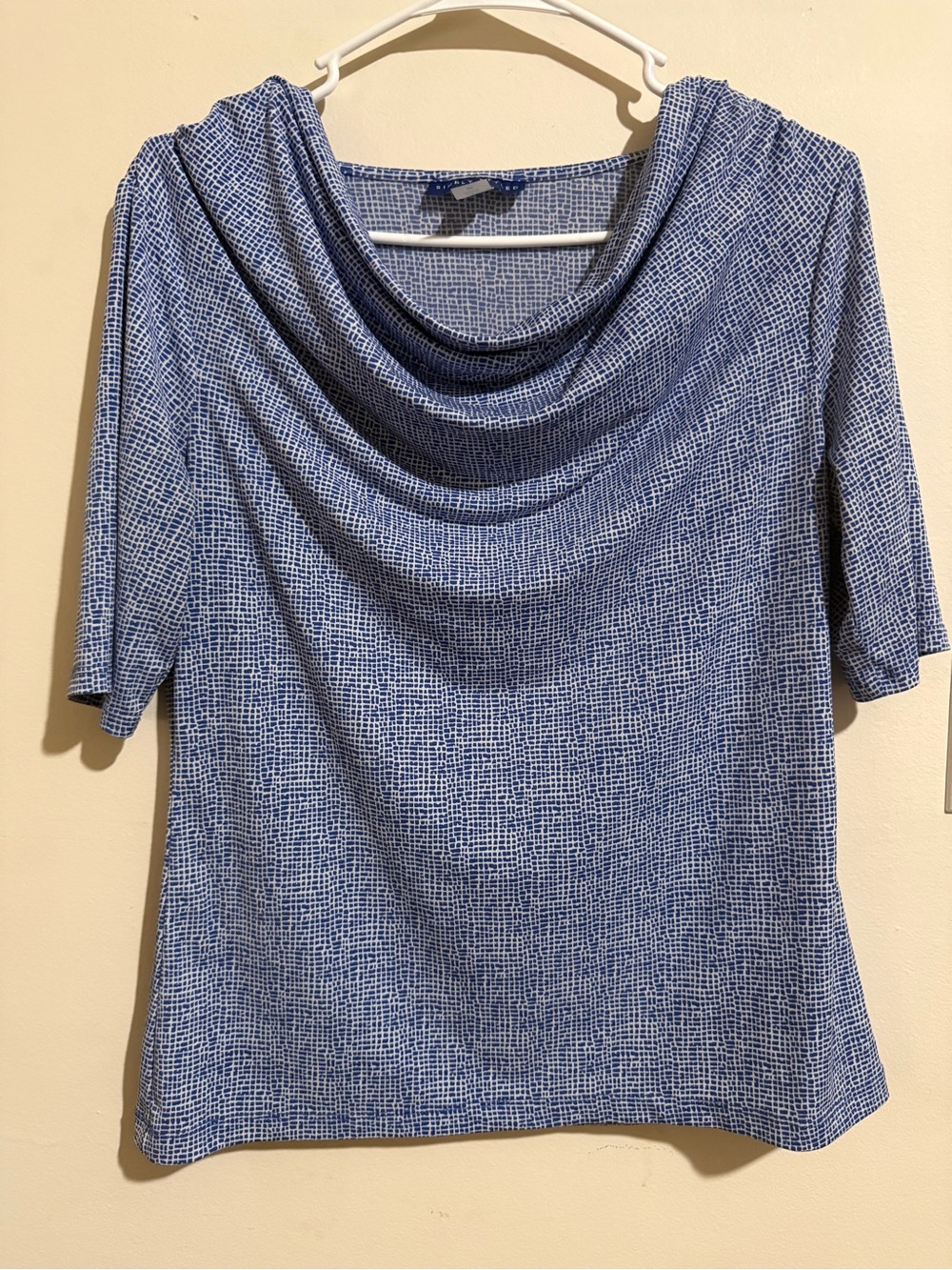 Simply Styled Blue Textured Cowl Neck Short Sleeve Top